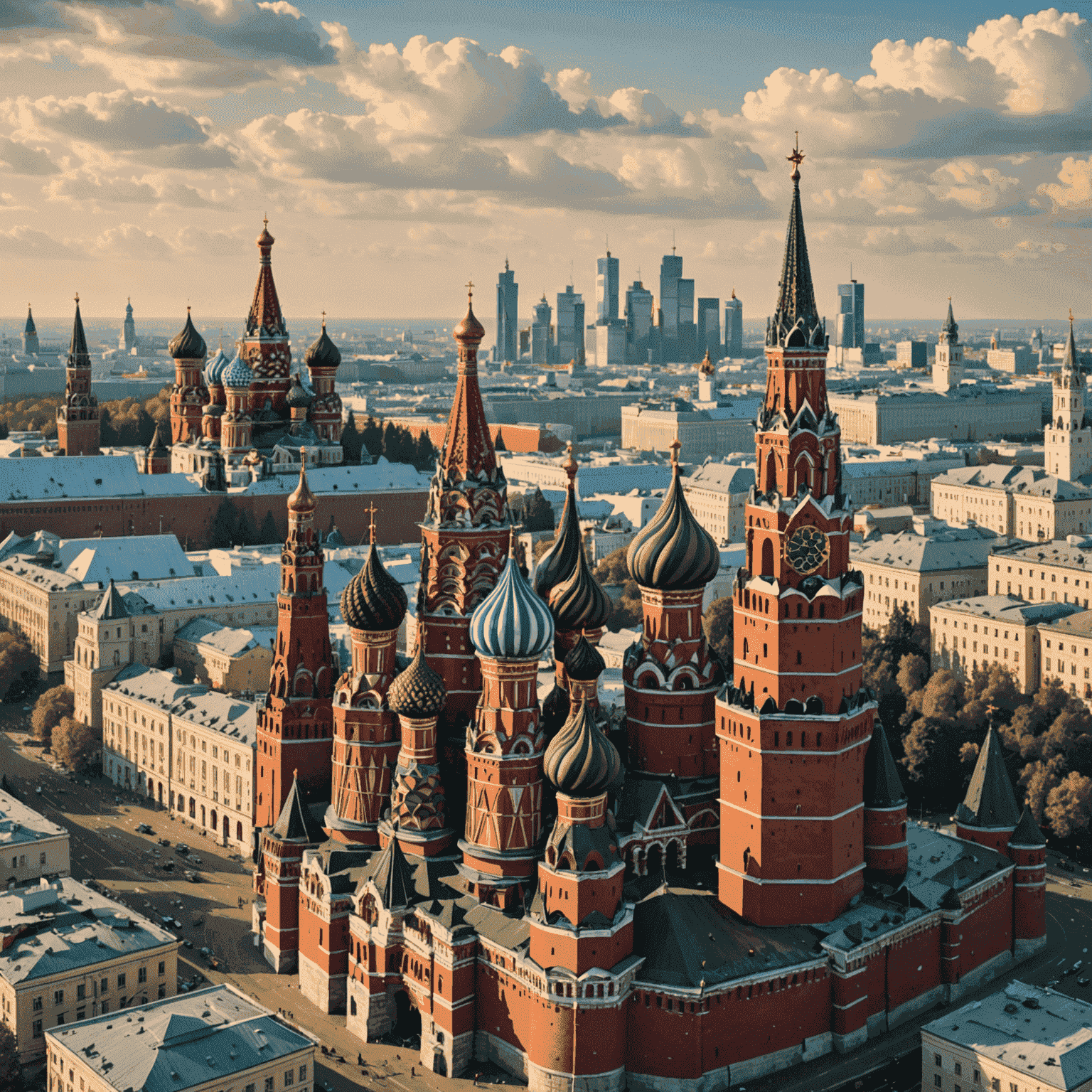 An image depicting the skyline of Moscow with iconic landmarks such as the Kremlin and St. Basil's Cathedral. The image suggests recent events and happenings in the capital of Russia.